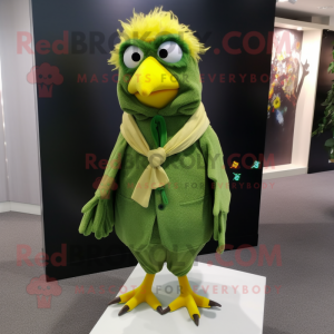 Forest Green Canary mascot costume character dressed with a Dress Shirt and Scarf clips