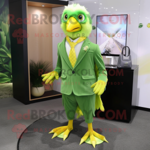 Forest Green Canary mascot costume character dressed with a Dress Shirt and Scarf clips