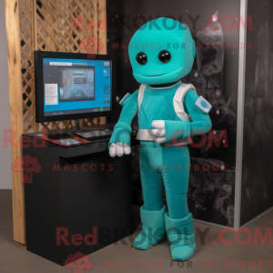 Turquoise Computer mascot...