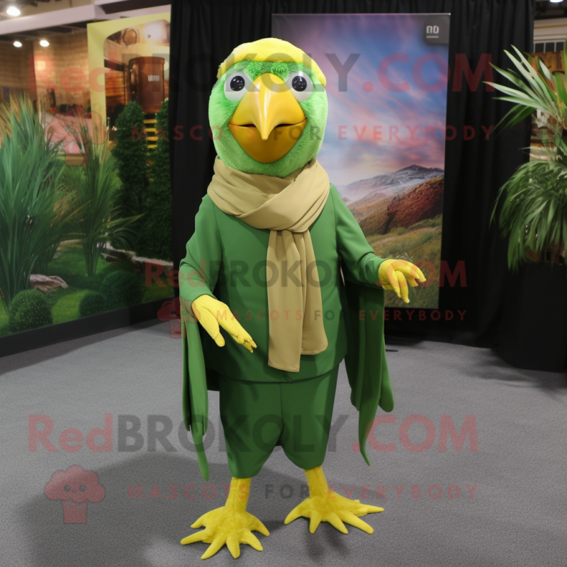 Forest Green Canary mascot costume character dressed with a Dress Shirt and Scarf clips