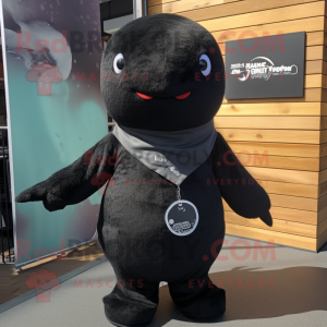 Black Narwhal mascot costume character dressed with a Bodysuit and Scarf clips