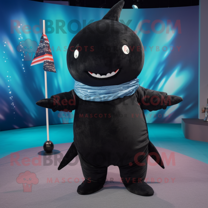 Black Narwhal mascot costume character dressed with a Bodysuit and Scarf clips