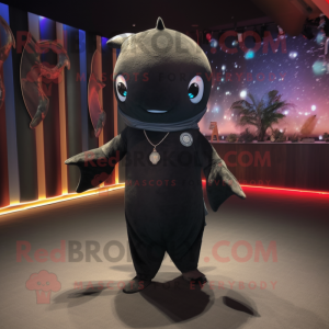 Black Narwhal mascot costume character dressed with a Bodysuit and Scarf clips