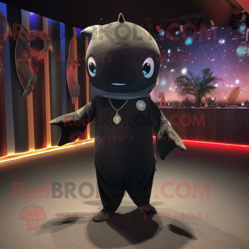 Black Narwhal mascot costume character dressed with a Bodysuit and Scarf clips Black Narwhal mascot costume character dressed with a Bodysuit and Scarf clips