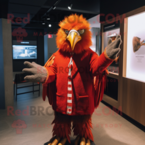 Red Eagle mascot costume character dressed with a Cardigan and Mittens