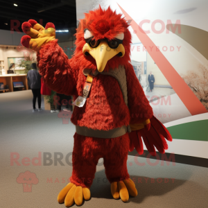 Red Eagle mascot costume character dressed with a Cardigan and Mittens