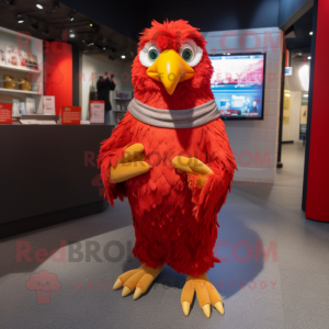 Red Eagle mascot costume character dressed with a Cardigan and Mittens