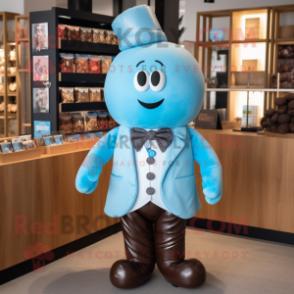 Sky Blue Chocolates mascot costume character dressed with a Blazer and Ties