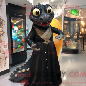 Sort Geckos maskot kostume...