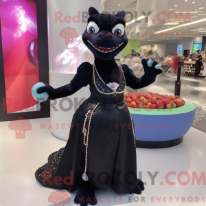 Sort Geckos maskot kostume...