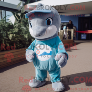Fantasia de mascote Golfinho com camiseta estampada e luvas sem dedos - Golfinhos mascotes - REBROKO_328000 - RedBrokoly.com