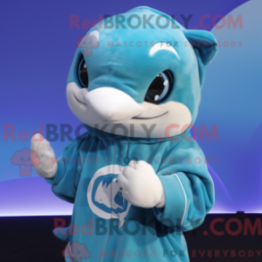 Fantasia de mascote Golfinho com camiseta estampada e luvas sem dedos - Golfinhos mascotes - REBROKO_328003 - RedBrokoly.com