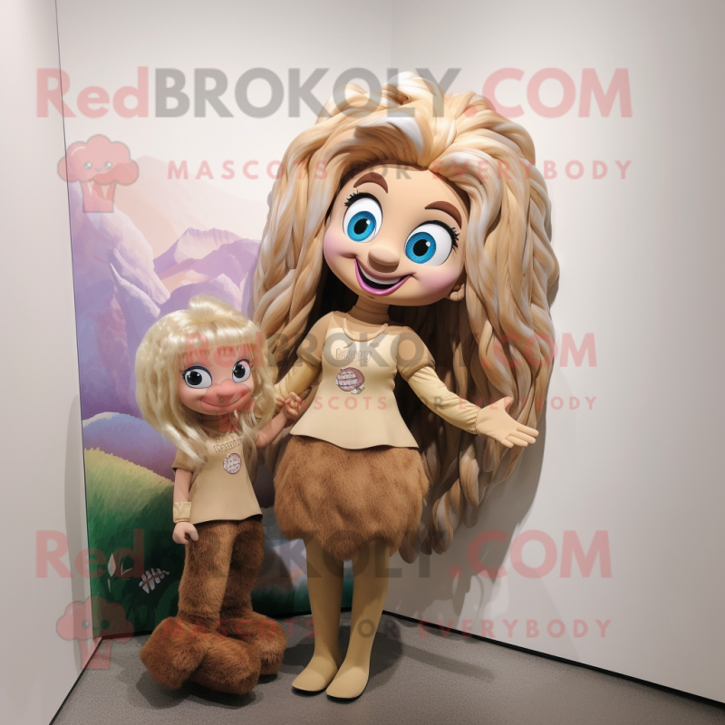 Tan Mermaid mascot costume character dressed with a Rash Guard and Hair clips Tan Mermaid mascot costume character dressed with a Rash Guard and Hair clips