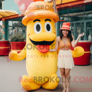 Gul Hot Dog maskot kostume...