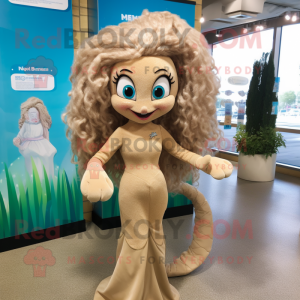 Tan Mermaid maskot kostume...