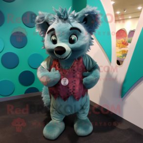 Teal Hyena mascot costume character dressed with a Jeggings and Coin purses