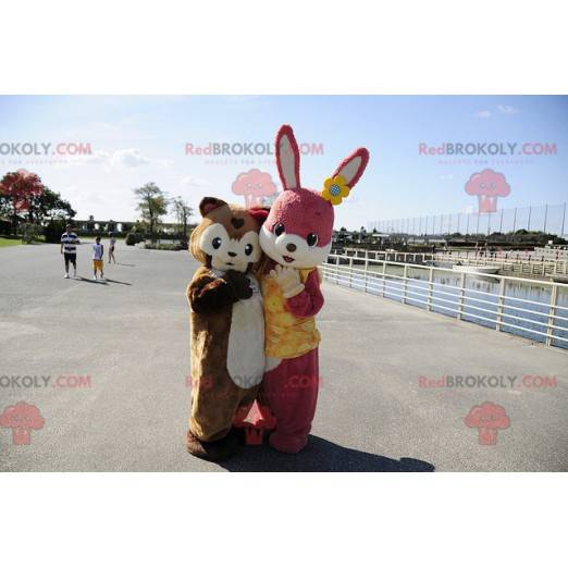 Mascotte coniglio rosa e cavia marrone - Redbrokoly.com