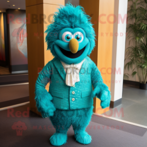 Turquoise Biryani mascot costume character dressed with a Suit and Tie pins