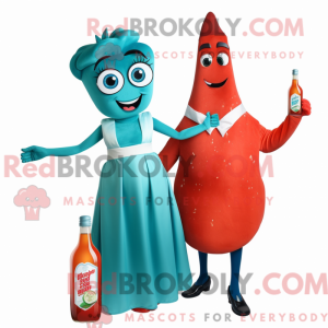 Blågrønn flaske med ketchup...