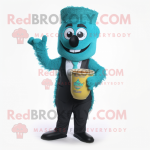 Turquoise Biryani mascot costume character dressed with a Suit and Tie pins