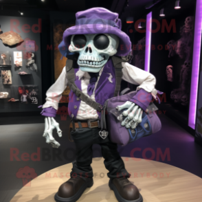 Purple Undead mascot costume character dressed with a Vest and Handbags