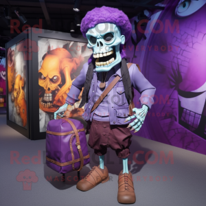 Purple Undead mascot costume character dressed with a Vest and Handbags