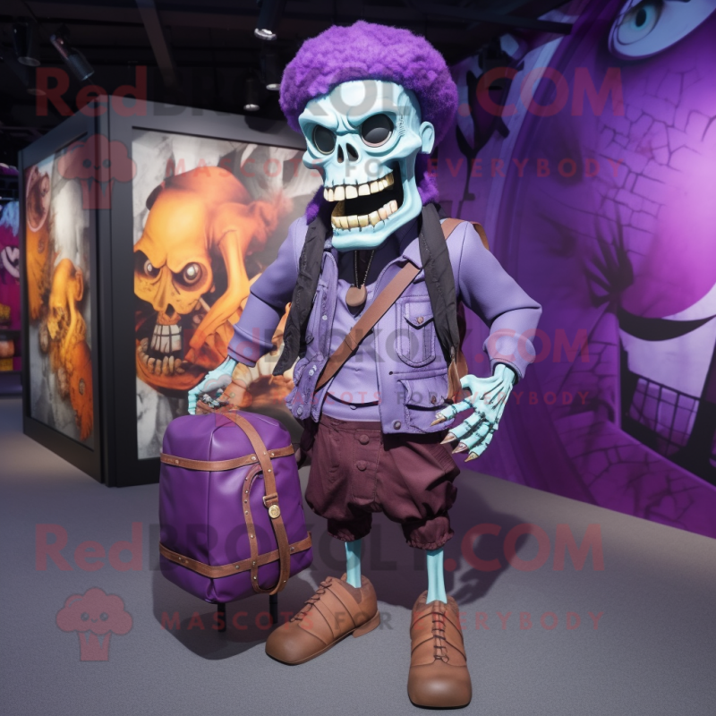 Purple Undead mascot costume character dressed with a Vest and Handbags Purple Undead mascot costume character dressed with a Vest and Handbags