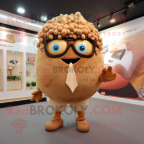 Tan Meatballs mascot costume character dressed with a Mini Skirt and Eyeglasses