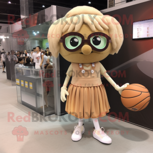 Tan Meatballs mascot costume character dressed with a Mini Skirt and Eyeglasses