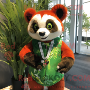 Limegrøn rød Panda maskot...