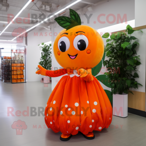 Orange Cherry mascot costume character dressed with a Ball Gown and Keychains