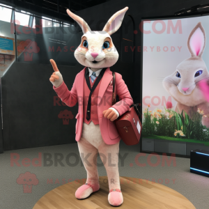 Pink Wild Rabbit mascot costume character dressed with a Blazer and Handbags