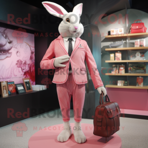 Pink Wild Rabbit mascot costume character dressed with a Blazer and Handbags