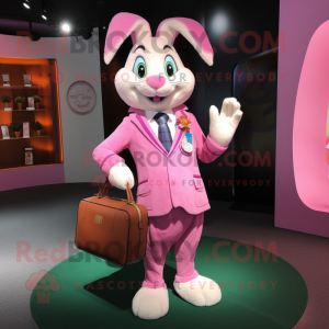 Pink Wild Rabbit mascot costume character dressed with a Blazer and Handbags