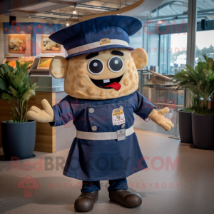 Navy Nachos mascot costume character dressed with a Overalls and Suspenders