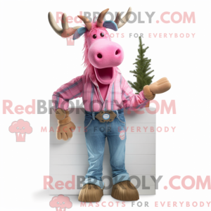 Pink Moose maskot kostume...