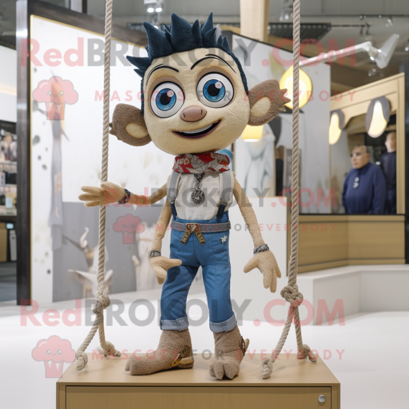 Beige Trapeze Artist mascot costume character dressed with a Denim Shorts and Keychains Beige Trapeze Artist mascot costume character dressed with a Denim Shorts and Keychains