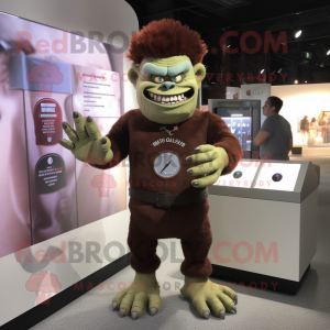 Brown Frankenstein'S Monster mascot costume character dressed with a Long Sleeve Tee and Bracelet watches