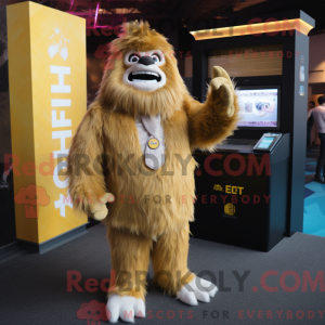 Guld Yeti maskot kostume...