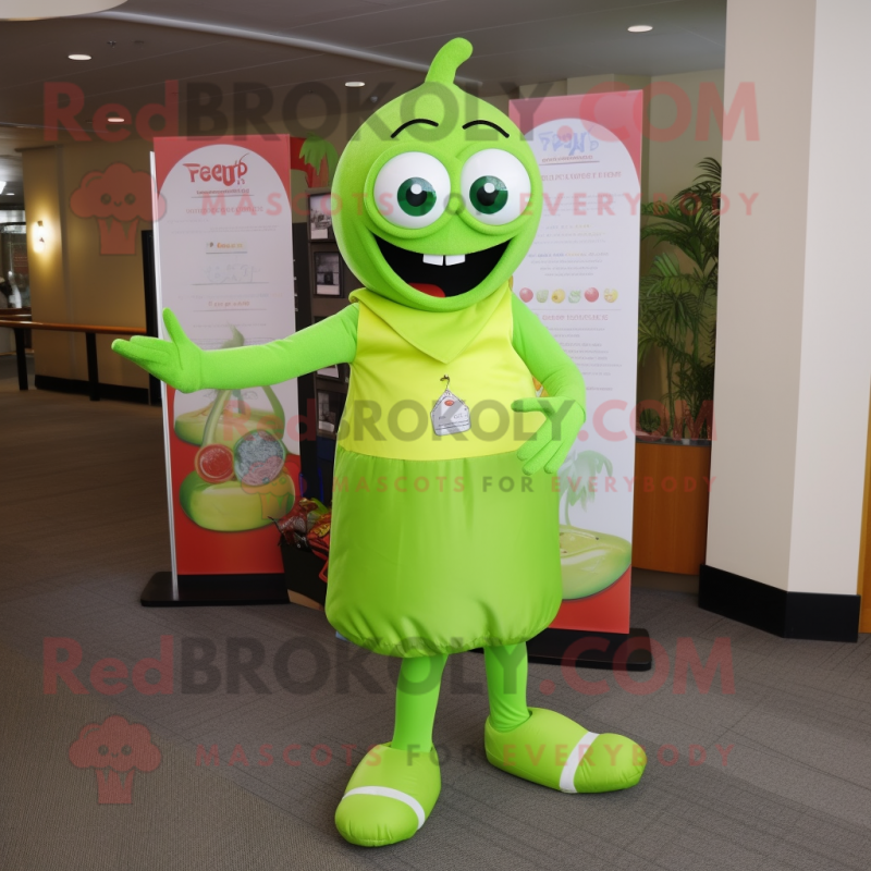 Lime Green Aglet mascot costume character dressed with a Dress Pants and Anklets