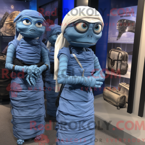 Blå Mummi-maskotdraktfigur...