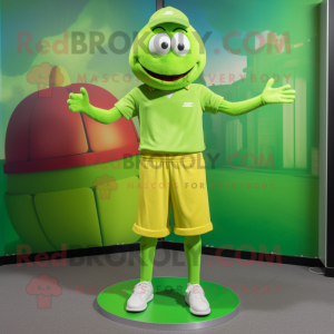 Lime Green Aglet mascot costume character dressed with a Dress Pants and Anklets
