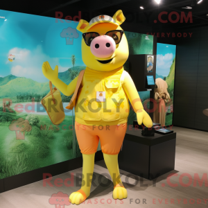 Gul gris maskot kostyme...
