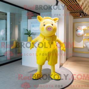 Gul gris maskot kostyme...