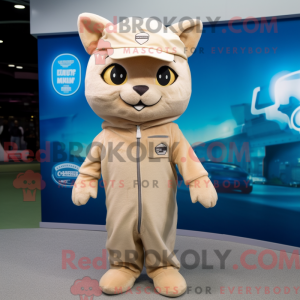 Beige kat mascottekostuum...