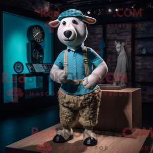 Cyan Sheep maskot kostume...