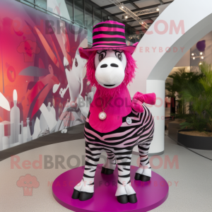 Magenta Zebra mascot costume character dressed with a Shift Dress and Hat pins