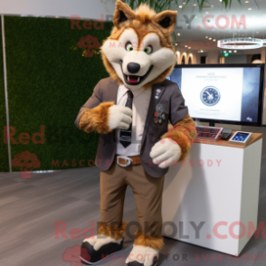 Fantasia de mascote de lobo bege com terno e relógios inteligentes - Lobo mascotes - REBROKO_328843 - RedBrokoly.com