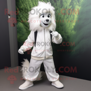 White Skunk mascot costume character dressed with a Chinos and Shoe laces