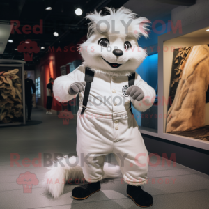 White Skunk mascot costume character dressed with a Chinos and Shoe laces